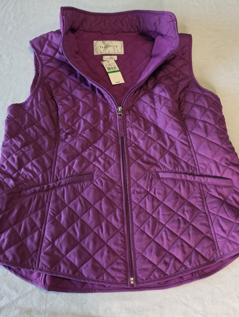 Van Heusen Women's Quilted Fleece Lined Vest Zip-Front Size L Purple NWT $82